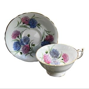 Vintage 1960’s Paragon Tea Cup & Saucer Pink & Blue Cornflowers Made in England